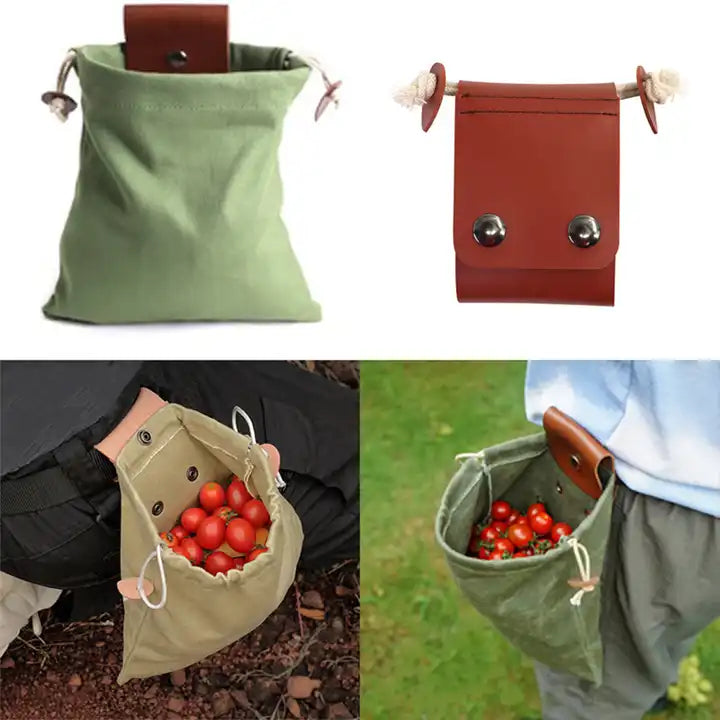 Portable Leather Canvas Foraging Bag Pouch: Brown / Geniune Leather