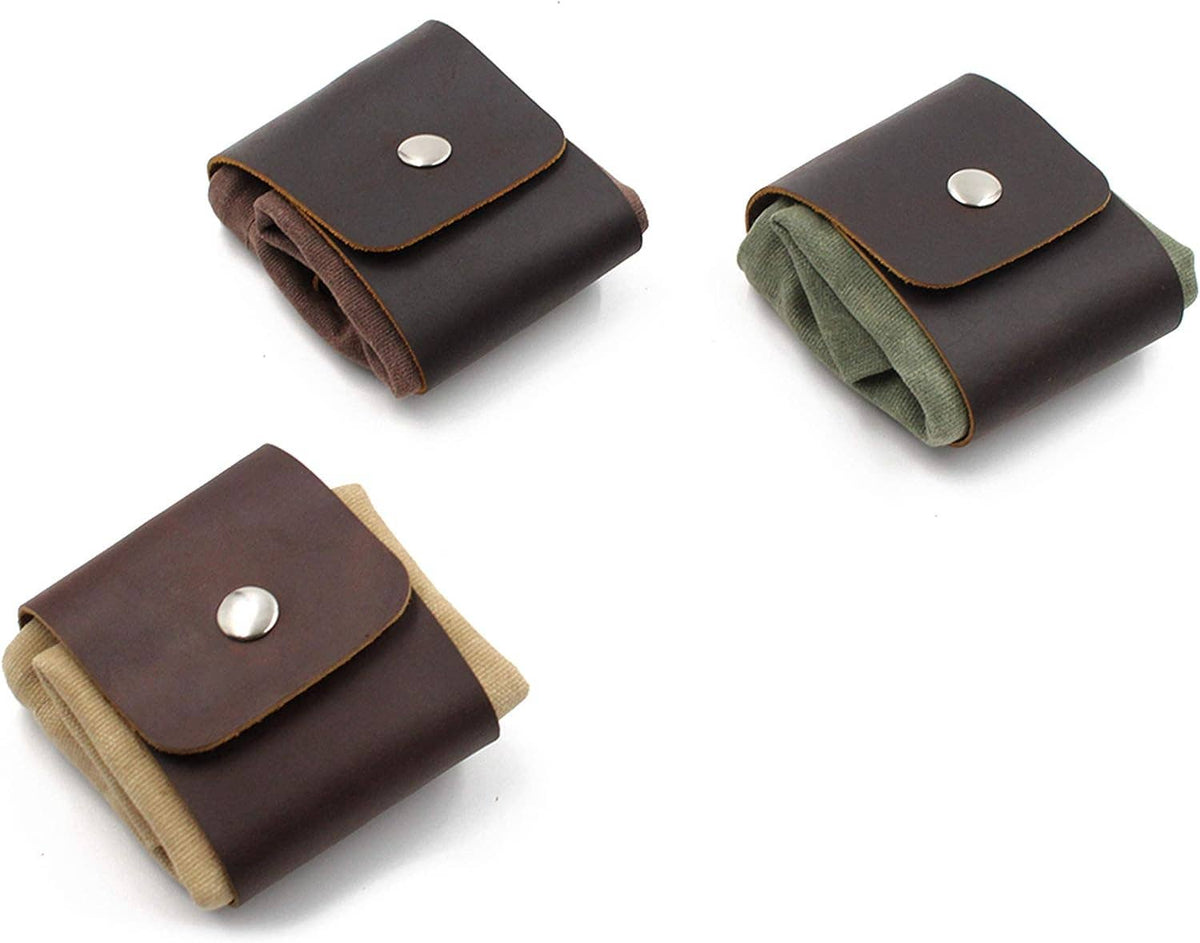 Portable Leather Canvas Foraging Bag Pouch: Brown / Geniune Leather