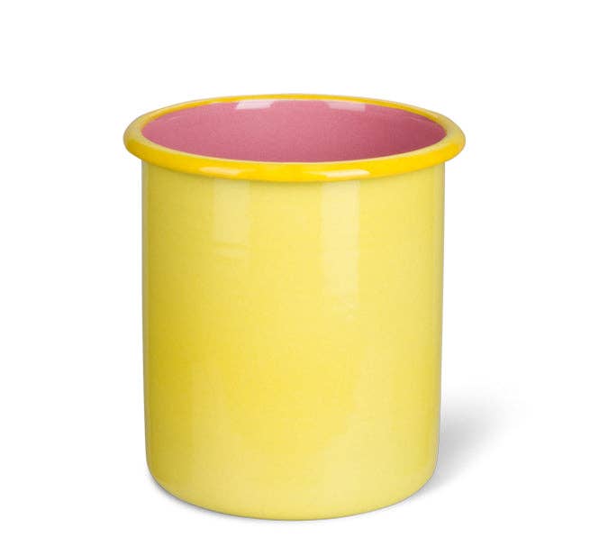 BRITISH COLOUR STANDARD - Tall Enamel Utensil Holder in Sulphur Yellow / Old Rose