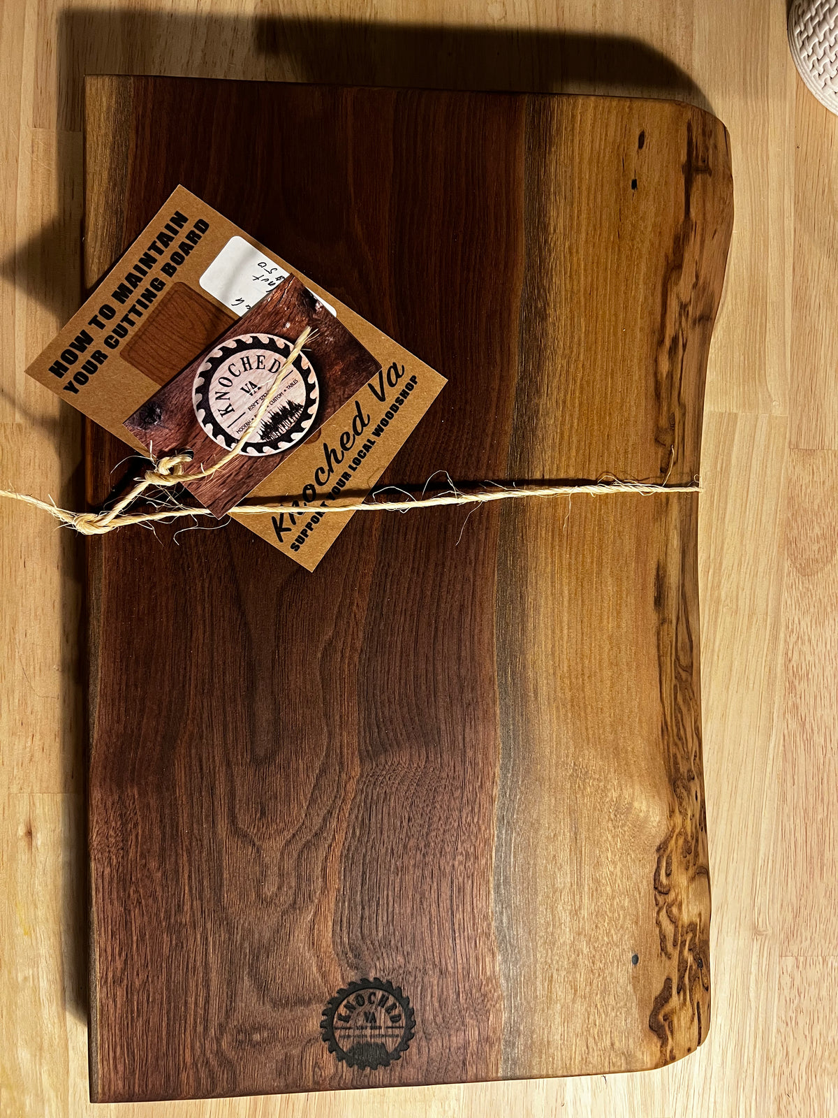 Knoched Va black walnut cutting board live edge