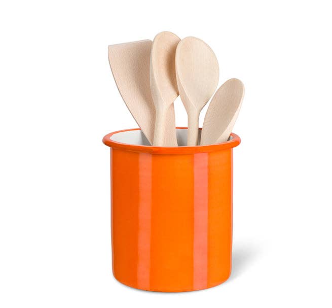 BRITISH COLOUR STANDARD - Tall Enamel Utensil Holder in Orange Flame / Bright White