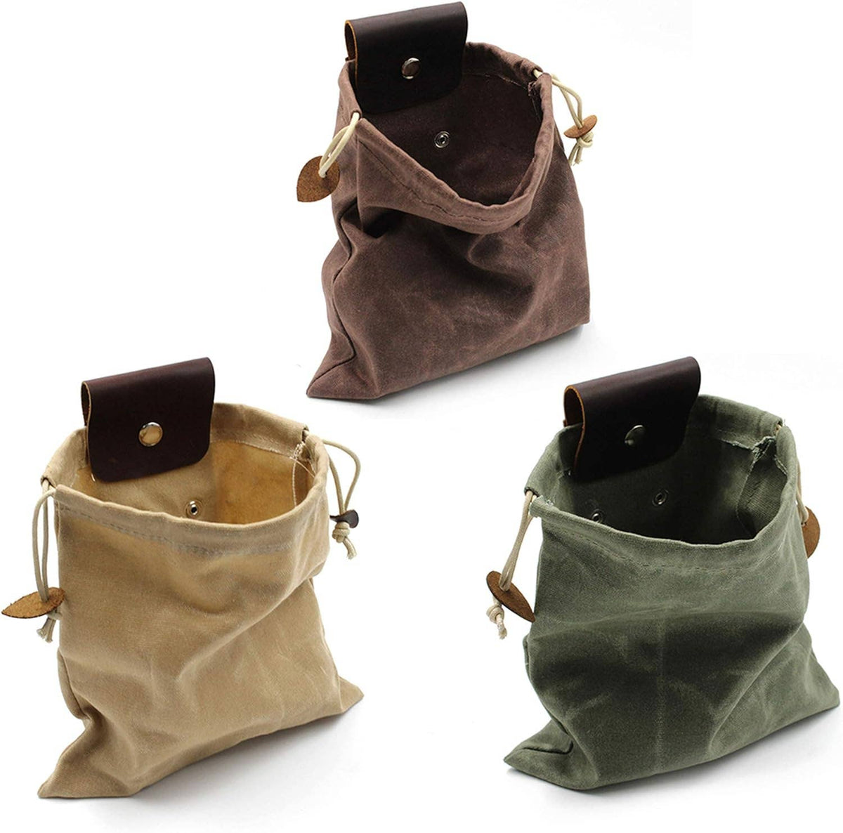 Portable Leather Canvas Foraging Bag Pouch: Brown / Geniune Leather