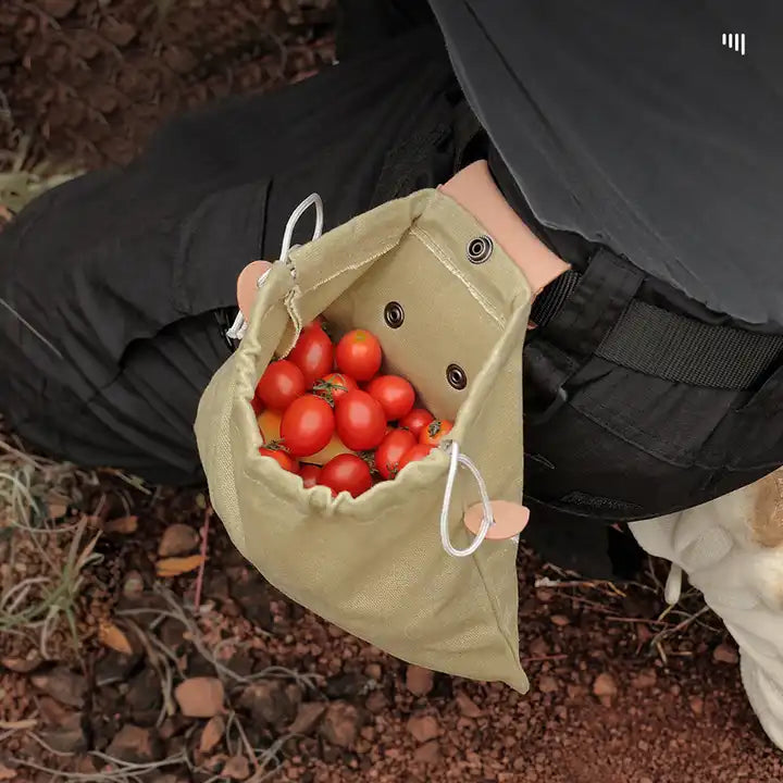 Portable Leather Canvas Foraging Bag Pouch: Brown / Geniune Leather