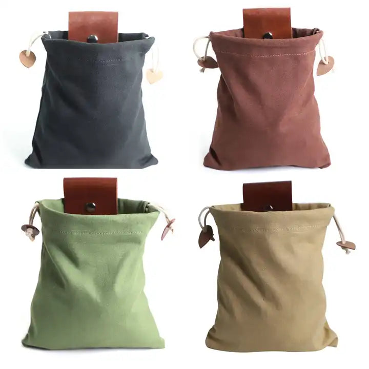 Portable Leather Canvas Foraging Bag Pouch: Brown / Geniune Leather
