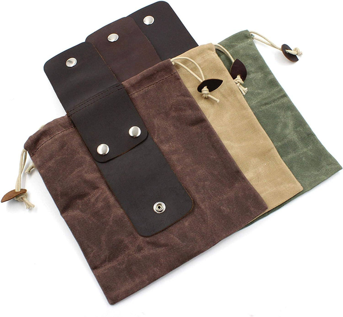 Portable Leather Canvas Foraging Bag Pouch: Brown / Geniune Leather