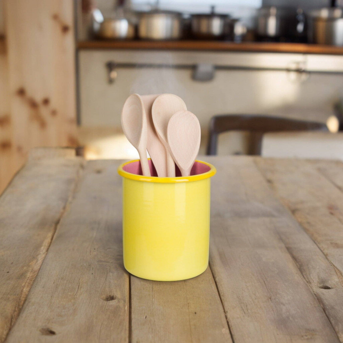 BRITISH COLOUR STANDARD - Tall Enamel Utensil Holder in Sulphur Yellow / Old Rose
