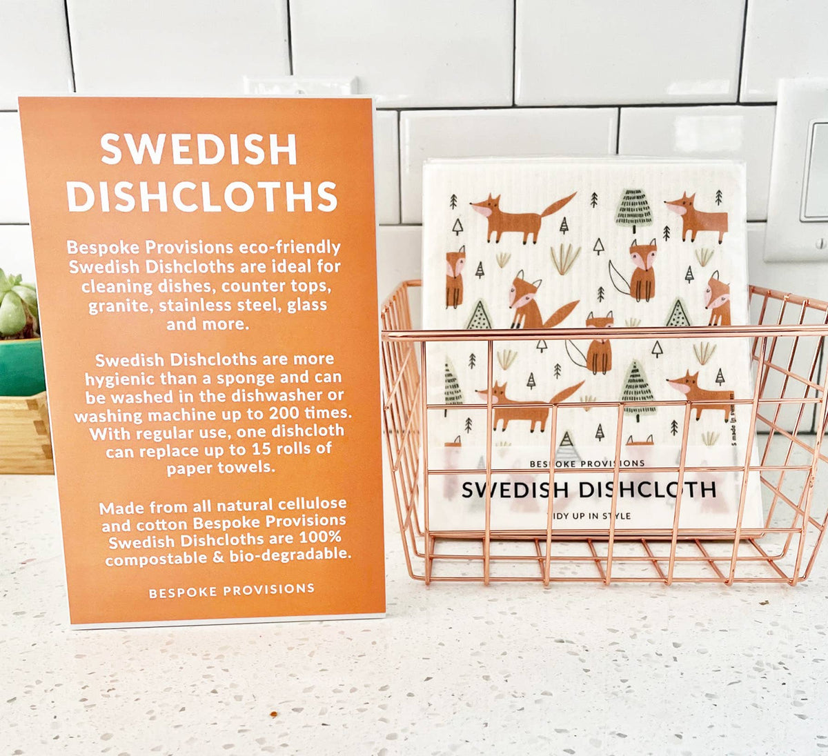 Foxes with Trees Swedish Dishcloth