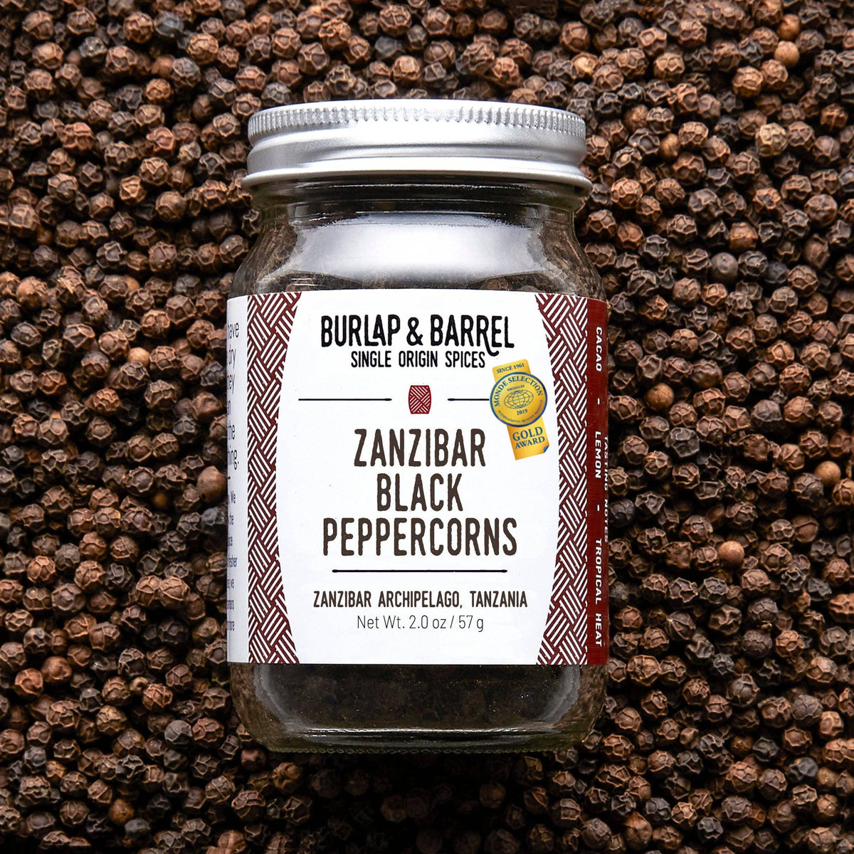 Zanzibar Black Peppercorns - Single Origin Spice &amp; Seasoning: 2.0 oz glass jar